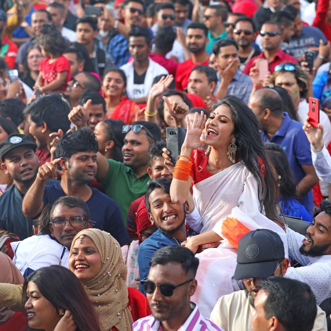 A joyful crowd at the Mela